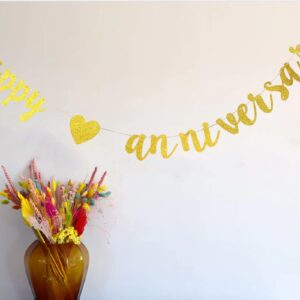 Happy Anniversary Glitter Banner, Bridal Shower, Engagement, Bachelorette,Wedding Announcement Party Photo Props(Gold)