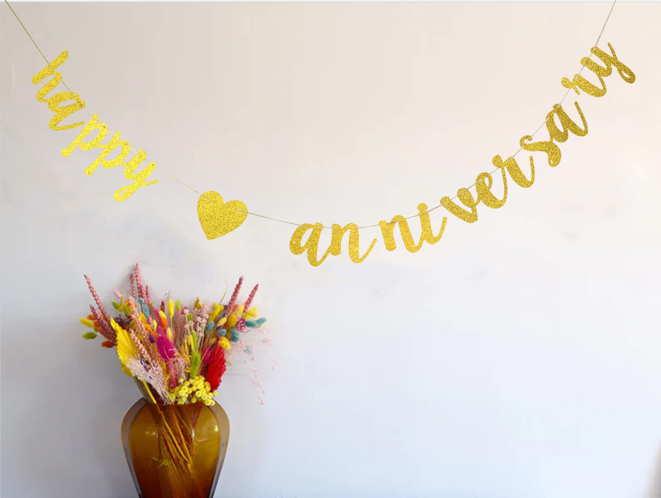 Happy Anniversary Glitter Banner, Bridal Shower, Engagement, Bachelorette,Wedding Announcement Party Photo Props(Gold)