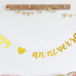 Happy Anniversary Glitter Banner, Bridal Shower, Engagement, Bachelorette,Wedding Announcement Party Photo Props(Gold)