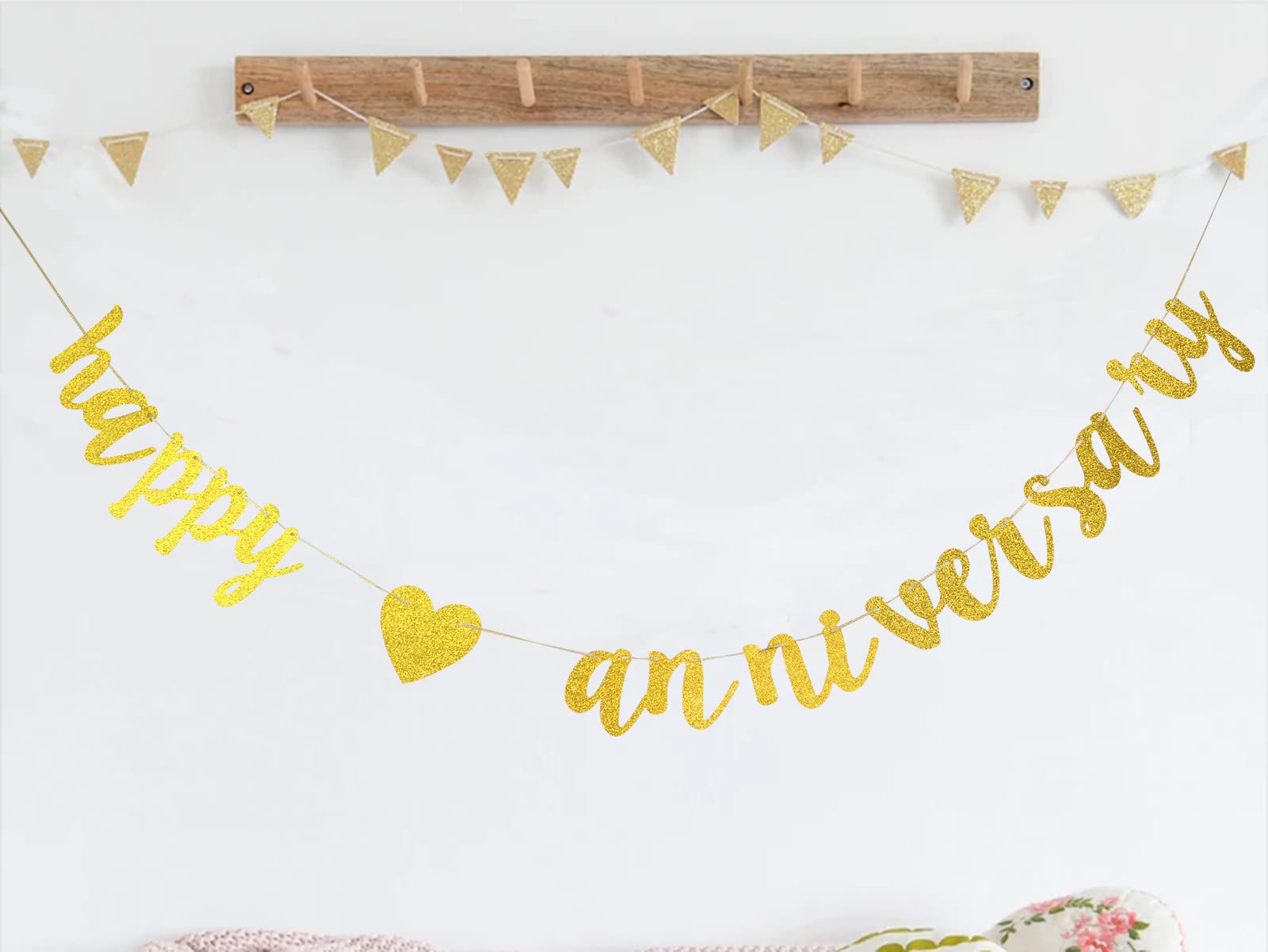 Happy Anniversary Glitter Banner, Bridal Shower, Engagement, Bachelorette,Wedding Announcement Party Photo Props(Gold)