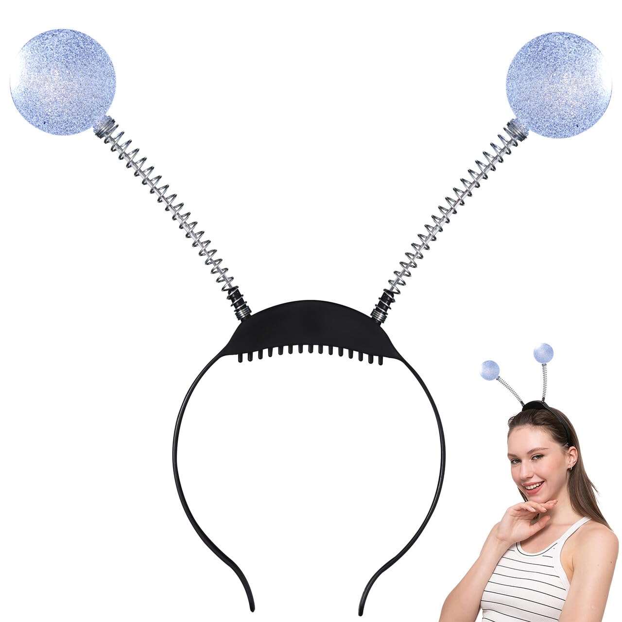 JOYIN LED Martian Antenna Headband, Silver Lighting Head Boppers, Alien Headbands, Martian Headbands Set, Glowing Alien Headpiece for Kids Party Costume Favor Halloween Accessories