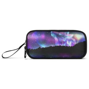 Kcldeci Howling Wolf Pencil Case, Rainbow Galaxy Forest Pencil Bag Storage Pouch Pen Pencil Marker Stationery Bag Holder for Middle High School College and Office