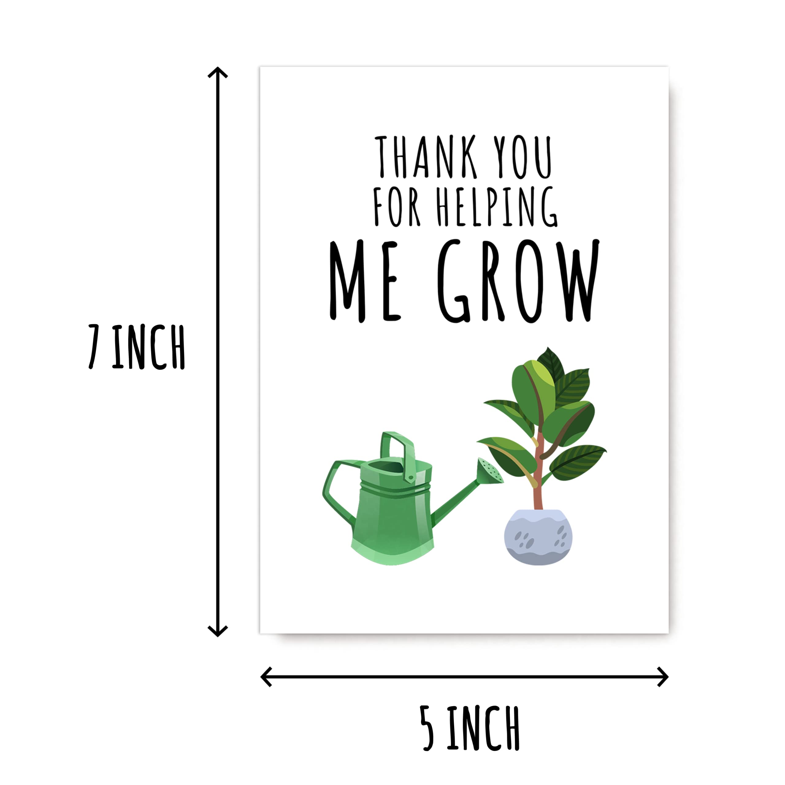 KrysDesigns Thank You Appreciation Gift To Favorite Teacher - Thank You For Helping Me Grow - Teacher Appreciation Card - Card For Mentor - Card For Coach, 5x7 inches