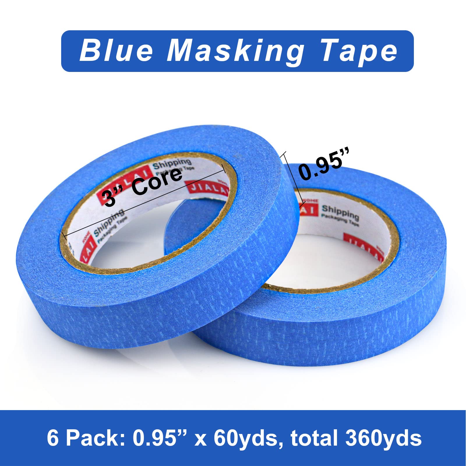 JIALAI HOME 6 Rolls Painters Tape 1 inch Bulk Painter Tape Blue Wide Roll, Blue Masking Tape, Blue Paint Tape 1 Inches x 60 Yards for General Purpose Walls Painting, Automotive