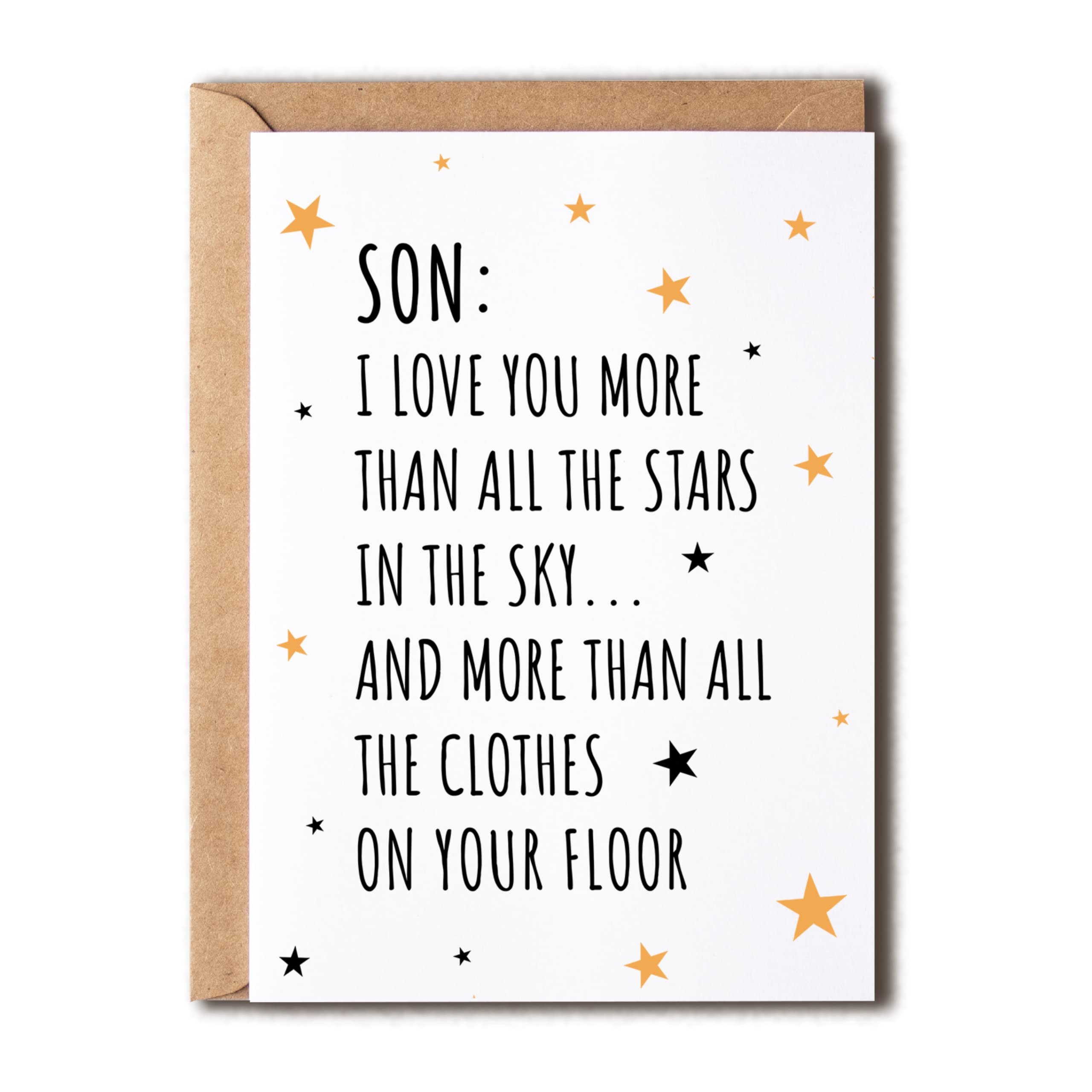 KrysDesigns Card For Son - Funny Card For Son - Son Birthday Card - Teenage Son - Recycled Son Card - Joke Card For Son - Son Card - Special Son Quote, 5 x 7 inches