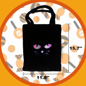 Hooin Halloween Candy Bags. 15.7'' X 11.8'' Large Soft Plush Trick or Treat Tote Bags.Pack of 2 (Pumpkin & Black Cat)