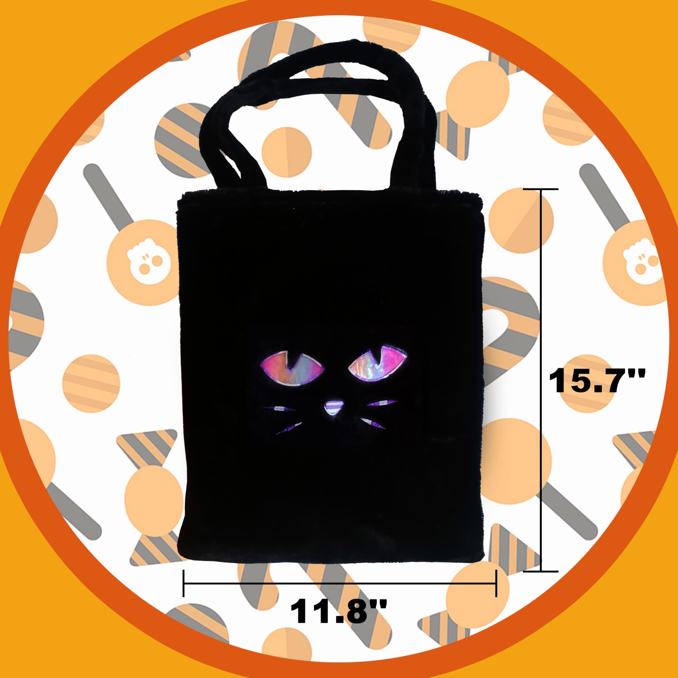 Hooin Halloween Candy Bags. 15.7'' X 11.8'' Large Soft Plush Trick or Treat Tote Bags.Pack of 2 (Pumpkin & Black Cat)