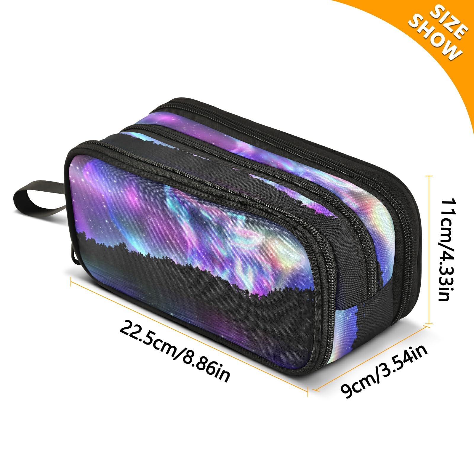 Kcldeci Howling Wolf Pencil Case, Rainbow Galaxy Forest Pencil Bag Storage Pouch Pen Pencil Marker Stationery Bag Holder for Middle High School College and Office