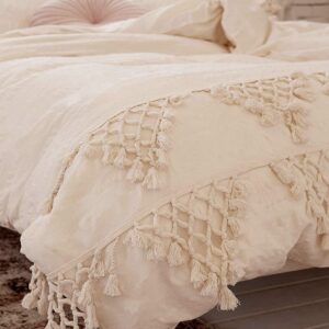 Ivory Duvet Cover Set King Boho Bedding Set Cotton Comforer Cover Set.