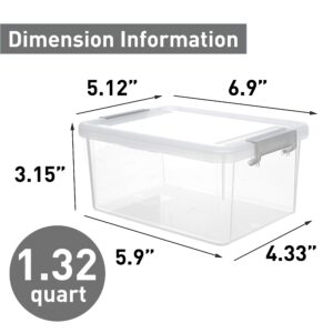 Citylife 1.3 QT 8 Packs Small Storage Bins Plastic Storage Container Stackable Box with Lids for Organizing, Clear White