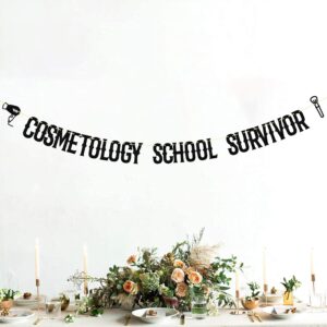 Glitter Black Cosmetology School Survivor Banner, Class Of 2024 Grad Cap Cake Supplies,Congratulations Finally Done 2024 Graduate Party Decoration