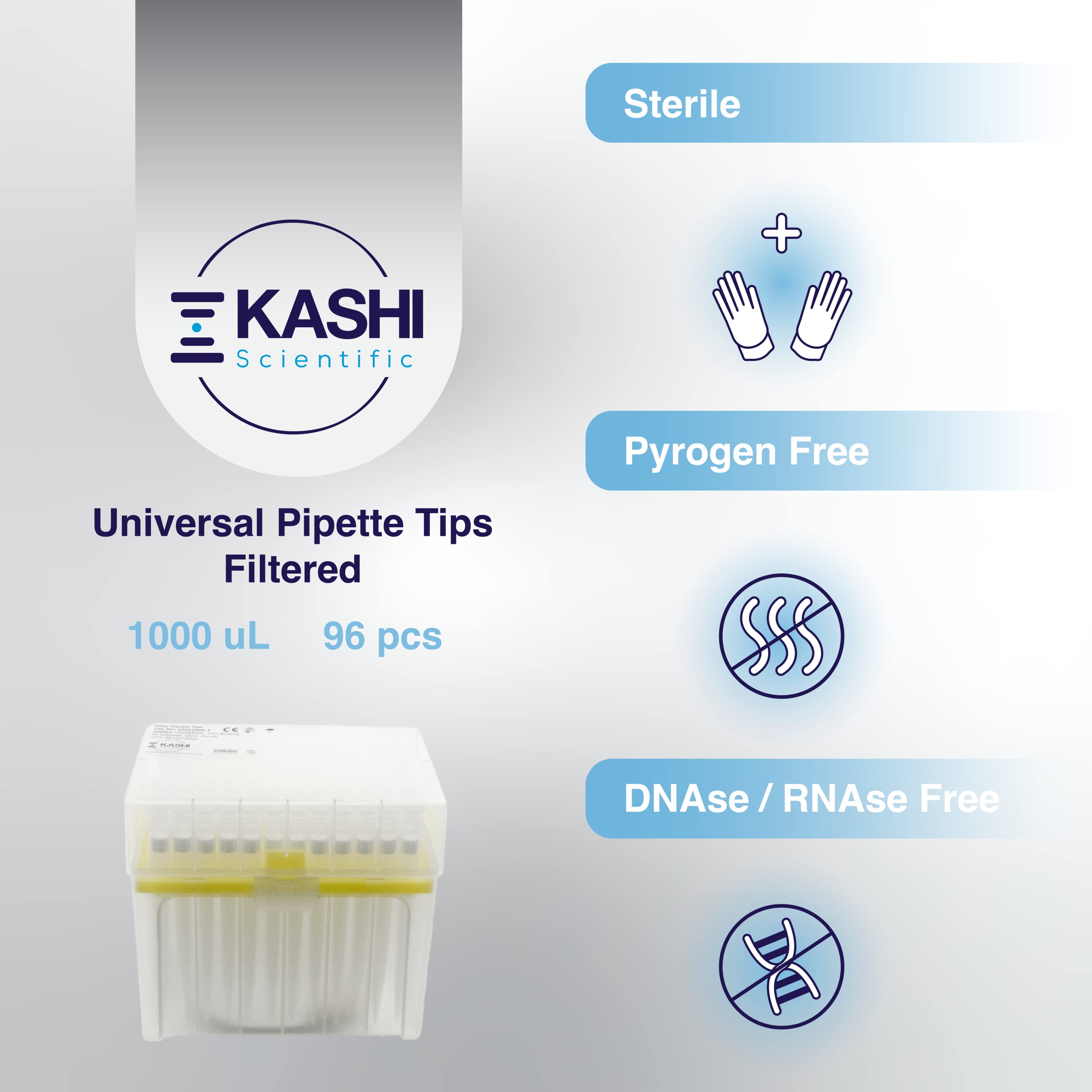 Kashi Scientific 1000 uL Universal Filtering Racked Laboratory Pipette Tips, Sterile Dnase/Rnase Free, Pyrogen Safe [1000ul, Filtered, 960 Tips]