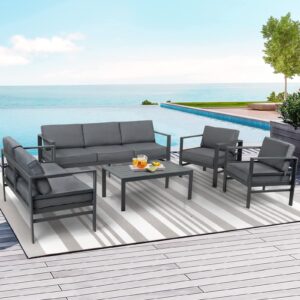 FYRICKYLINOO Aluminum Patio Furniture Outdoor Sectional Sofa Set, 5 Pieces Modern Aluminum Outdoor Conversation Set, All-Weather Metal Patio Furniture Set with Coffee Table (Grey)