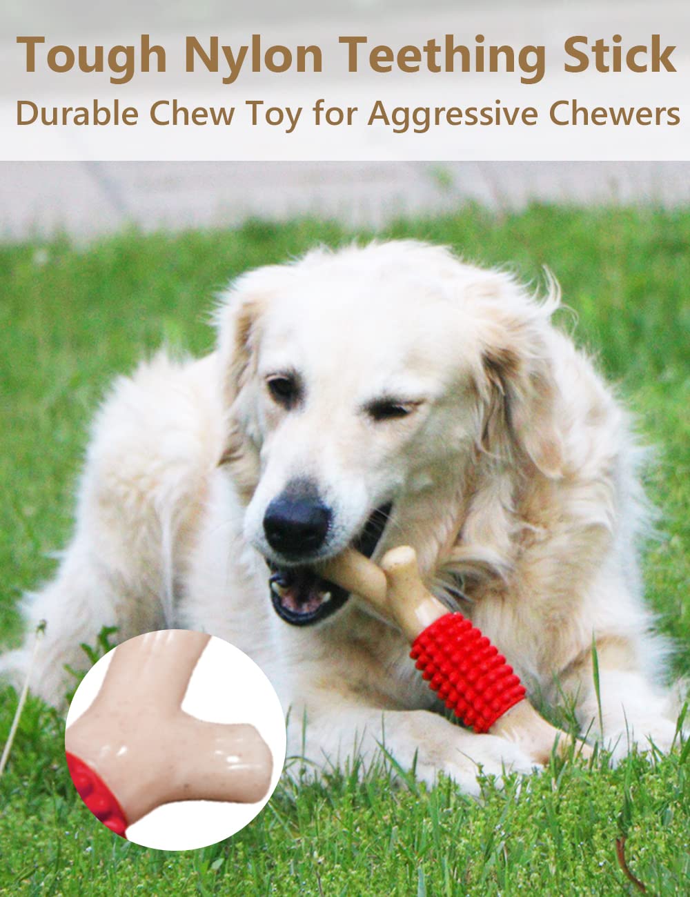 SCHITEC Dog Chew Toy for Aggressive Chewers, Tough Big Nylon & Rubber Teething Stick with Real Bacon Flavor for Large Medium Breed