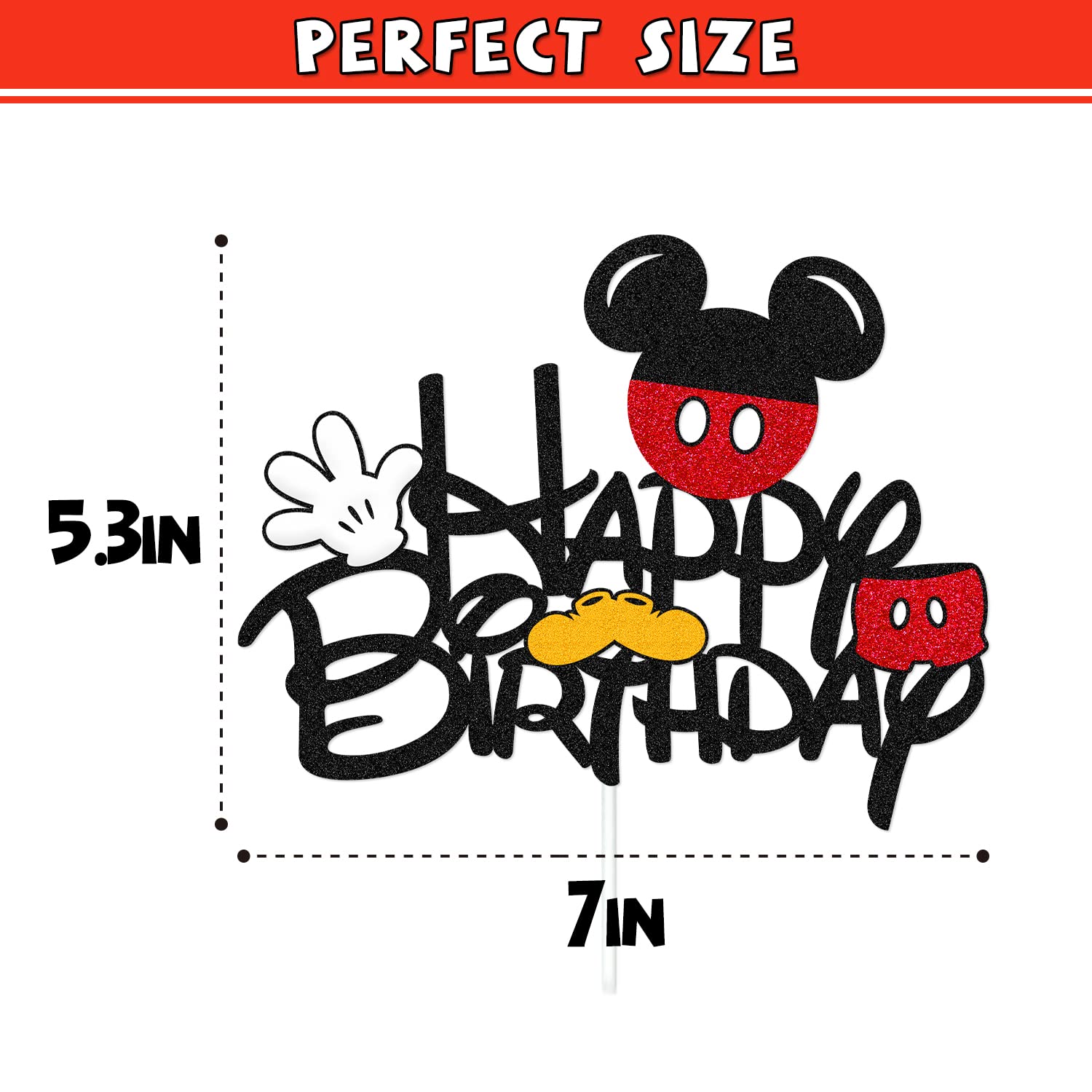 Mouse Cake Topper Birthday Cake Decoration Bday Party Baby Shower Celebration Decor Red Bows and white Gloves Mouse themed Party for Boys Girls Men Anniversary Event Supplies