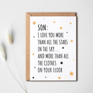 KrysDesigns Card For Son - Funny Card For Son - Son Birthday Card - Teenage Son - Recycled Son Card - Joke Card For Son - Son Card - Special Son Quote, 5 x 7 inches