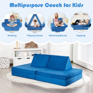 Costzon Kids Couch, 6-Piece Convertible Children's Sofa Playset or 2 Chair w/Folding Mats & 2 Pillows, Washable Cover, Toddler to Teen Bedroom Playroom Boys Girls Birthday