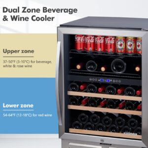 CUSIMAX 24 Inch Wine Cooler, Dual Zone Wine and Beverage Refrigerator, Touch Intelligent Digital 37-64°F Upgrade Wine Cellars, Built in or Freestanding Wine Fridge for Home Office Bar Stainless Steel