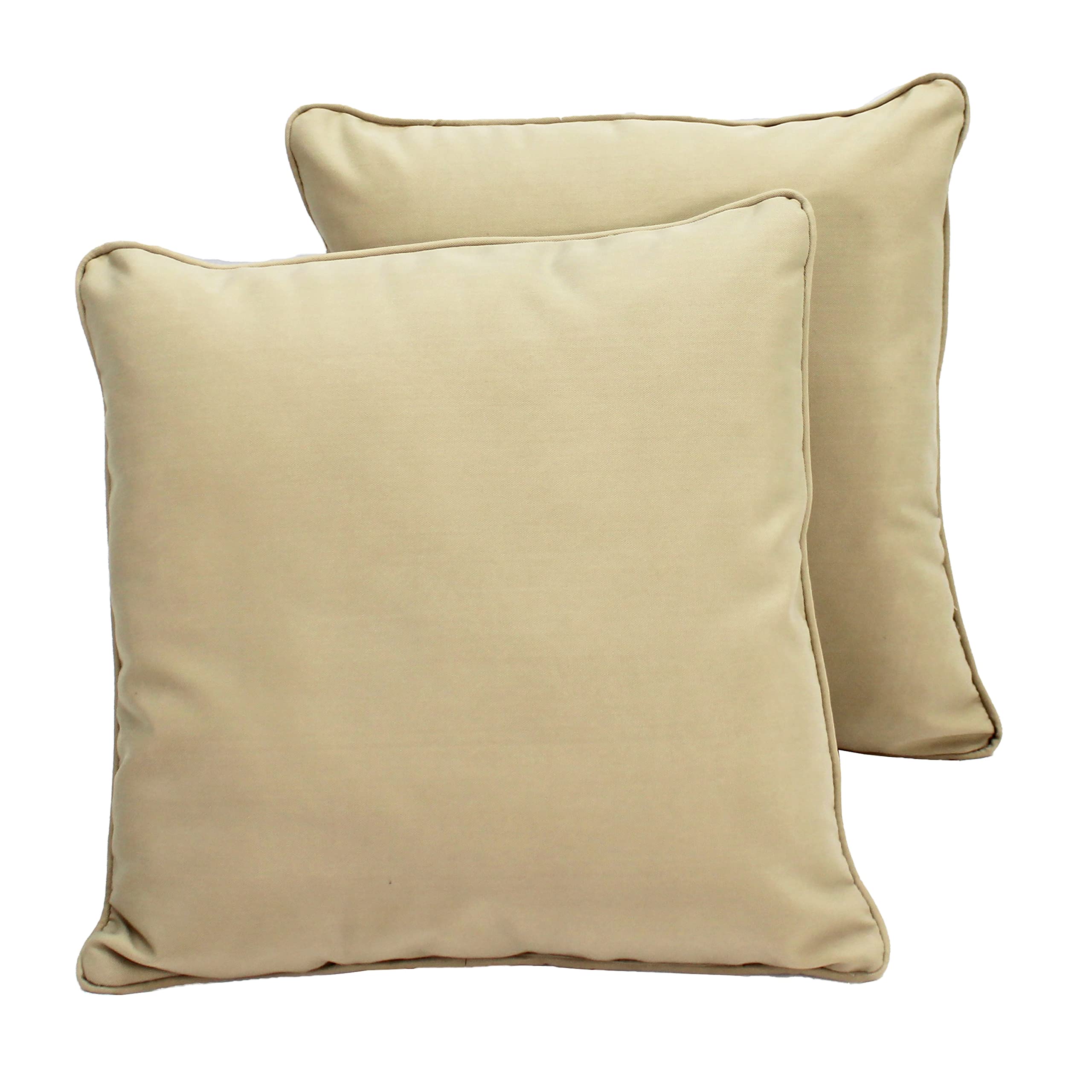 Factory Direct Partners 13811-SD Presidio Pillows 24" x Solid Square Pillow Set with Piping; Decorative Throw for Indoor/Outdoor Furniture; UV, Fade,Weather-Resistant Olefin Fabric (2-Pack) - Beige