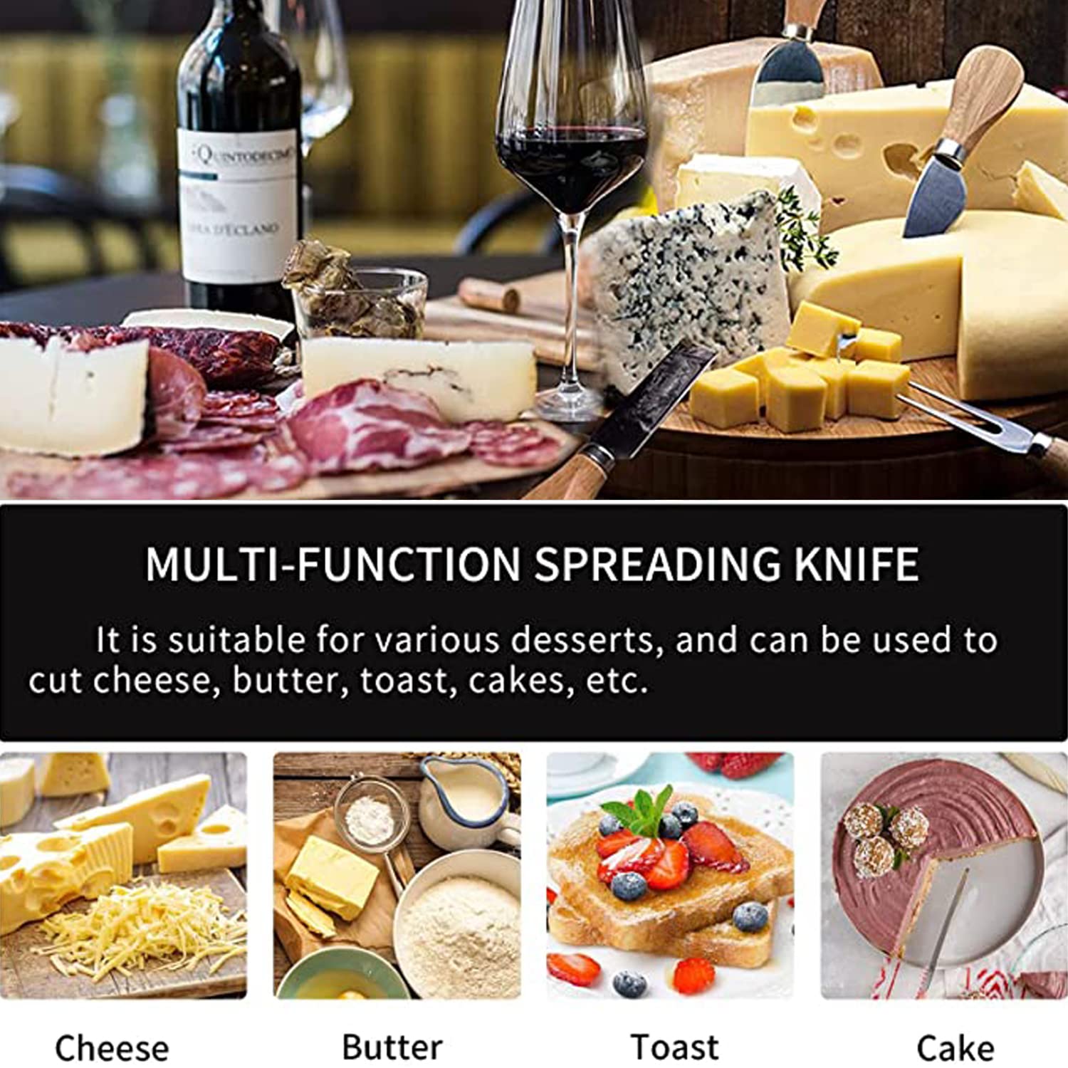 Clarmonde Cheese Knives Set Stainless Steel Cheese Knives with Wood handle (Option# 16)