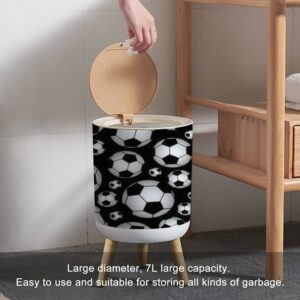 EINGDVPRWEK Trash Can with Lid Cute Seamless with Soccer Balls Press Cover Small Garbage Bin Round with Wooden Legs Waste Basket for Bathroom Kitchen Bedroom 7L/1.8 Gallon