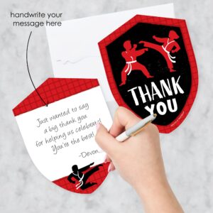 Big Dot of Happiness Karate Master - Shaped Thank You Cards - Martial Arts Birthday Party Thank You Note Cards with Envelopes - Set of 12