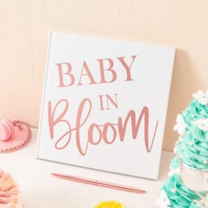 calculs polaroid baby shower guest book baby in bloom signature bridal party picture book blank pages for instant film 8.5” square white cover rose gold stamping