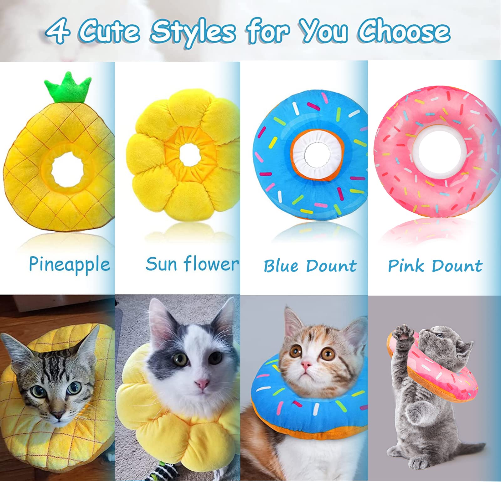 HUMLANJ Cat Cone Collar Soft, Adjustable Cat/Dog Recovery Collar, Cute Donut Kitten Cone to Stop Licking, Surgery Recovery Elizabethan Collars for Kitten Cats Puppy