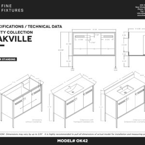 Fine Fixtures Oakville 42 in. W x 18 in. D x 33 in. H Bathroom Vanity in Black Coal Oak with White Ceramic Sink - Black Hardware