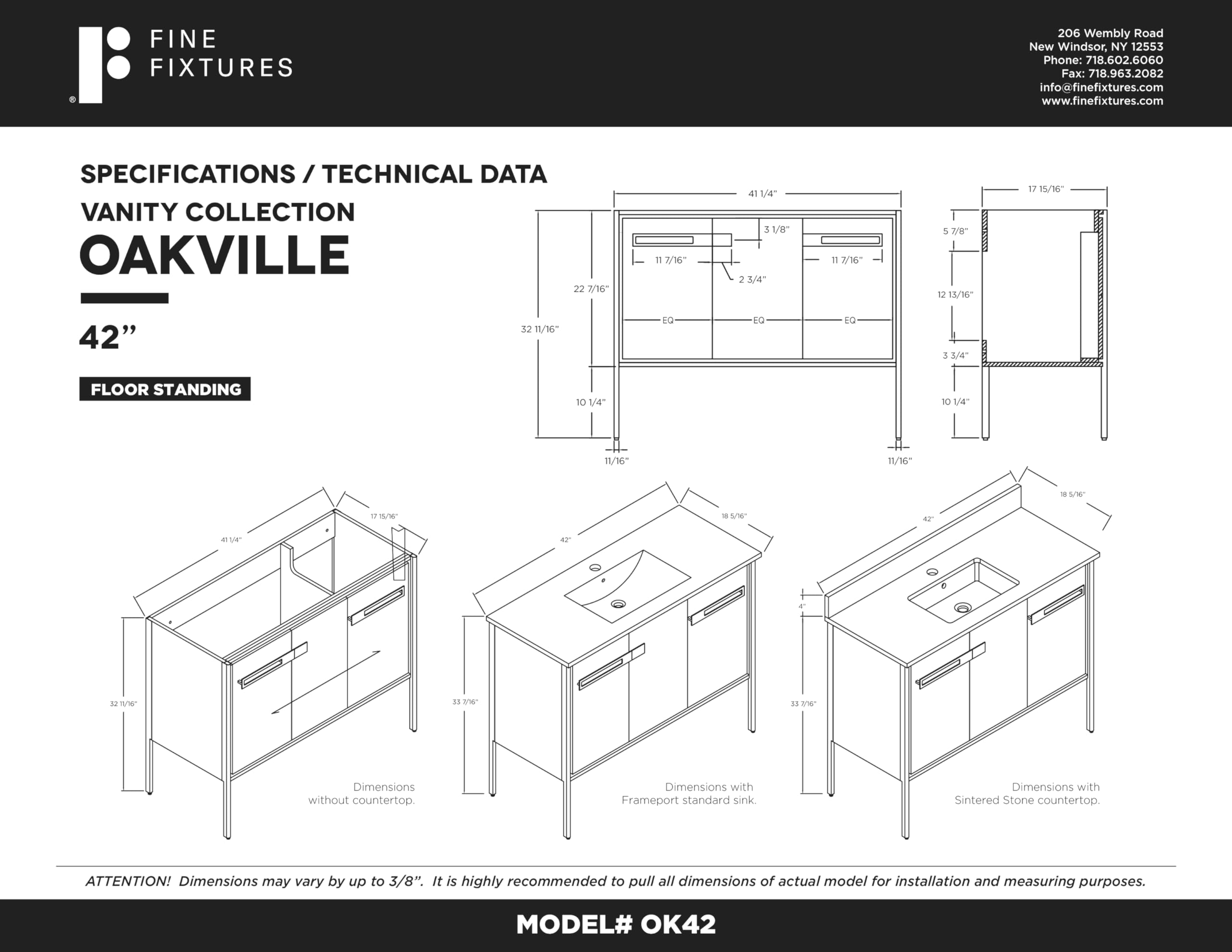 Fine Fixtures Oakville 42 in. W x 18 in. D x 33 in. H Bathroom Vanity in Black Coal Oak with White Ceramic Sink - Black Hardware