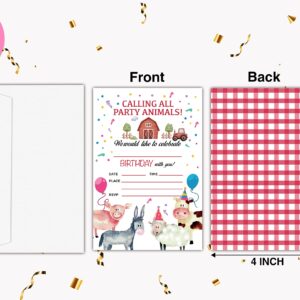 Birthday Party Invitation Cards for Kids, Party Invites, Party Celebration for Teens, Farmhouse Farm Animal Calling All Party Animals Cards, Party Supplies, Personalized 20 Cards With Envelopes-c001