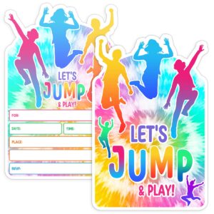 tie dye bounce house birthday invitation - trampoline jump birthday invite - bounce and play! trampoline birthday party - 30 cards + 30 envelopes