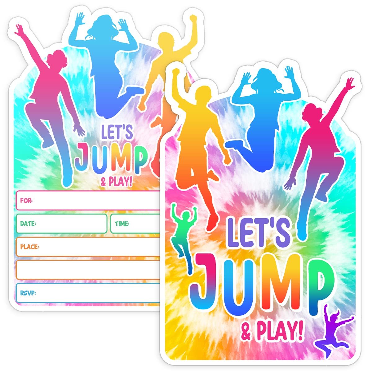 Tie dye Bounce House Birthday Invitation - Trampoline Jump Birthday Invite - Bounce and Play! Trampoline Birthday Party - 30 Cards + 30 Envelopes