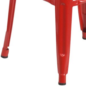 Merrick Lane Newark Series Bar Height Stool - Red Finish - Metal Frame with Cross Bracing - Backless Design - Integrated Footrest