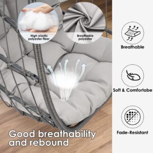 Egg Swing Chair with Stand Hanging Egg Chair Outdoor - Rattan Wicker Patio Hanging Basket Chair Hammock Chair with Aluminum Steel Frame and UV Resistant Cushion for Indoor Bedroom Balcony (Grey)