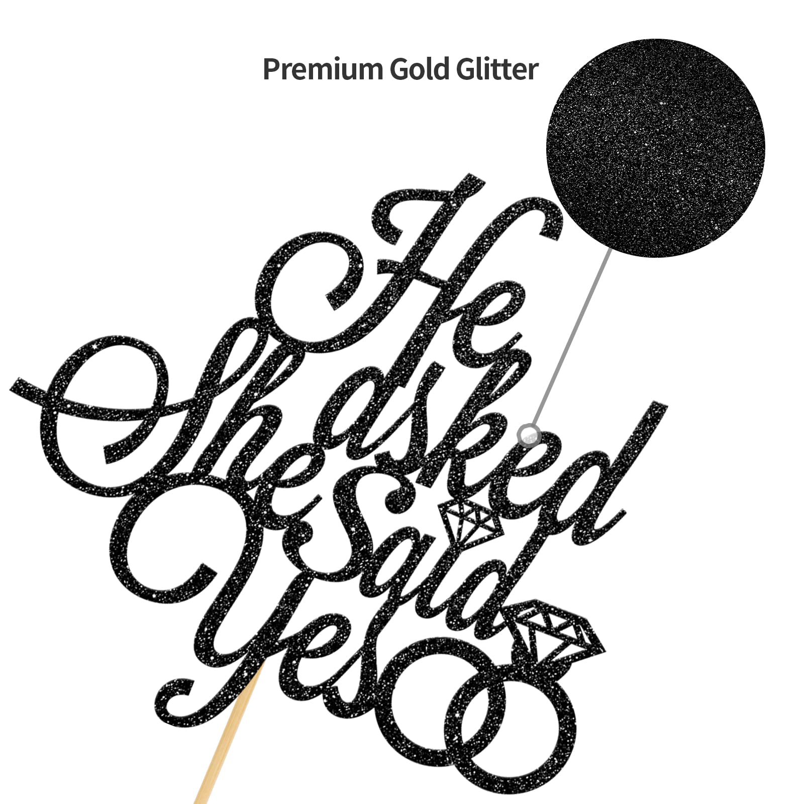 Helewilk He Asked She Said Yes Cake Topper, Groom to Be / Wedding Cake Decoration, Bridal Shower Engagement Party Party Decoration Supplies - Black Glitter