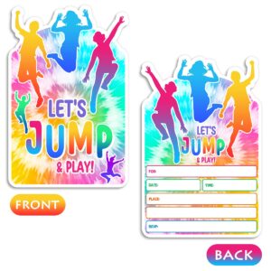 Tie dye Bounce House Birthday Invitation - Trampoline Jump Birthday Invite - Bounce and Play! Trampoline Birthday Party - 30 Cards + 30 Envelopes