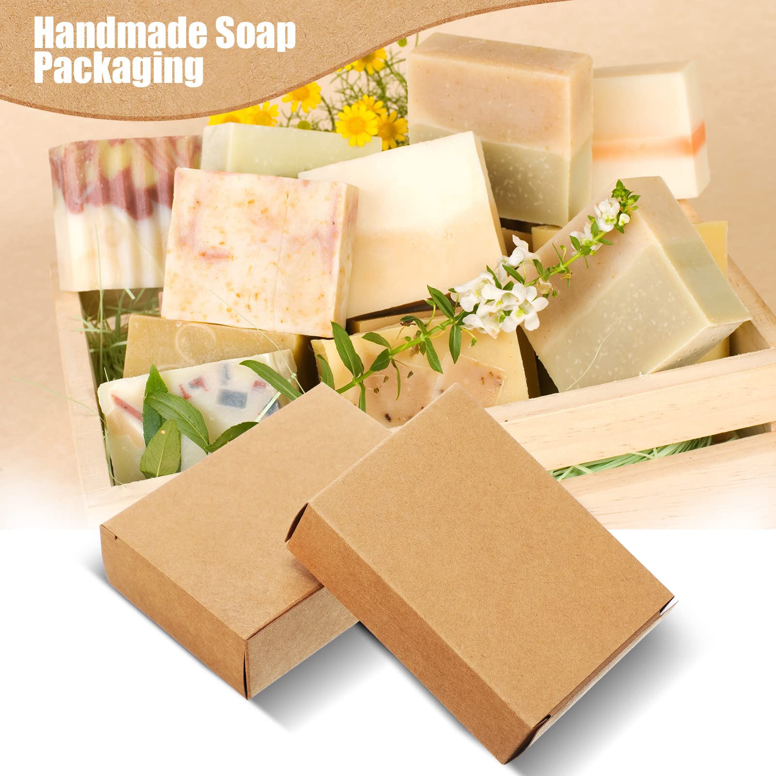 Gersoniel 100 Pcs Kraft Soap Boxes Packaging for Homemade Soap No Window Soap Boxes Empty Soap Boxes Soap Making Supplies for Party Favor Treats Wrapping Packaging, 3.8 x 2.8 x 1.2 Inch (Brown)