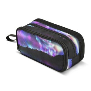 kcldeci howling wolf pencil case, rainbow galaxy forest pencil bag storage pouch pen pencil marker stationery bag holder for middle high school college and office