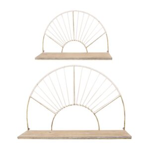 sagebrook home circle iron wall storage arched shelves interior wall shelf decor display, hanging decorative wall organizer for home, kitchen, bedroom, living room, 16" h, gold set of 2