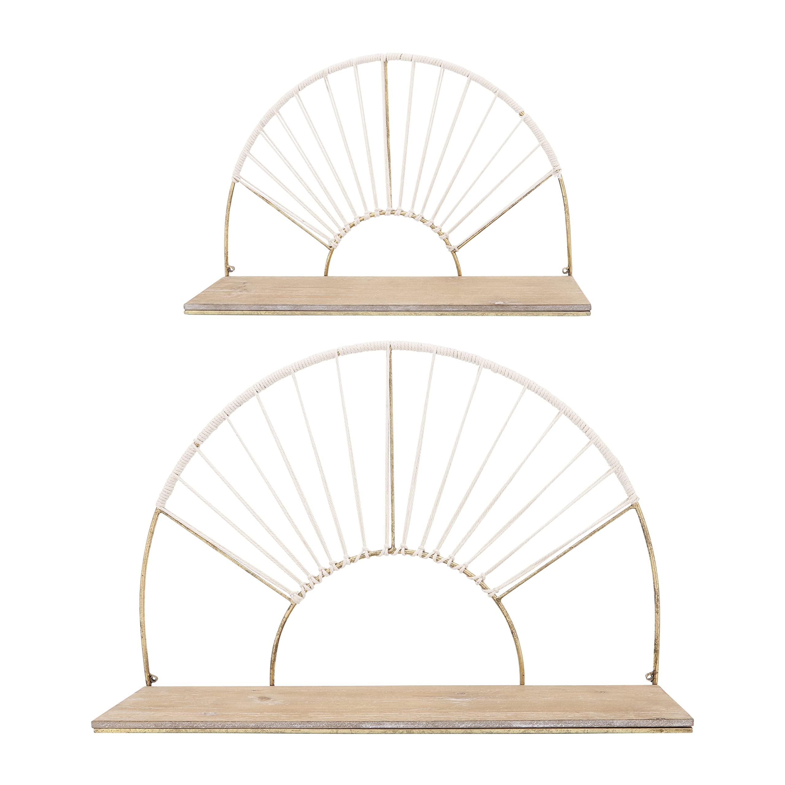 Sagebrook Home Circle Iron Wall Storage Arched Shelves Interior Wall Shelf Decor Display, Hanging Decorative Wall Organizer for Home, Kitchen, Bedroom, Living Room, 16" H, Gold Set of 2