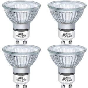 ybek gu10 halogen bulbs 50w 120v mr16 for track,recessed,accent lighting,ceiling light,range hood, dimmable warm white, pack of 4