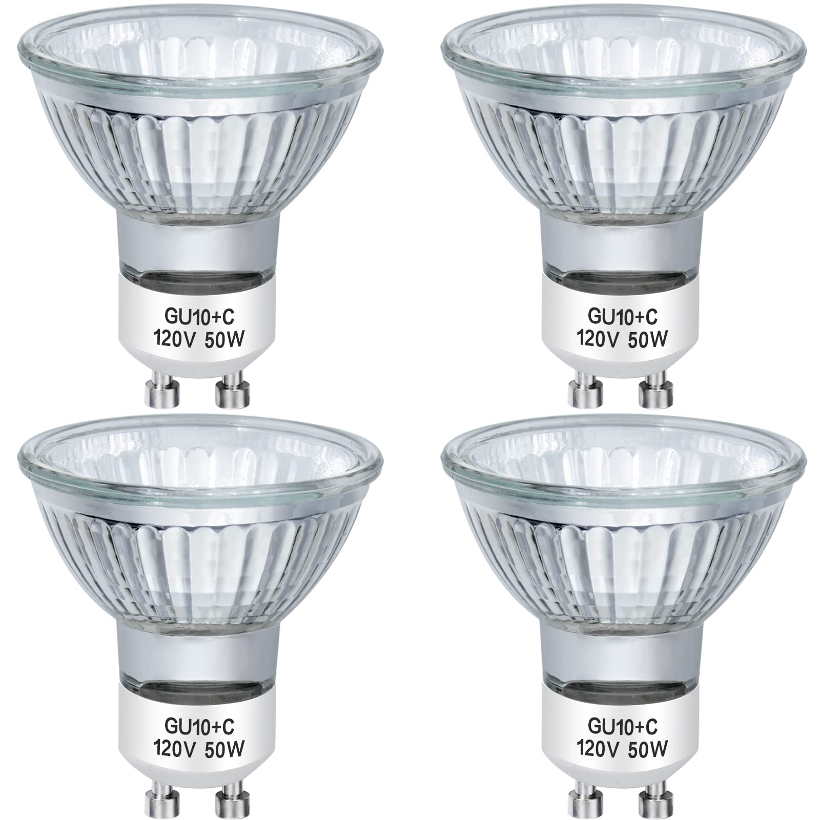 YBEK GU10 Halogen Bulbs 50W 120V MR16 for Track,Recessed,Accent Lighting,Ceiling Light,Range Hood, Dimmable Warm White, Pack of 4