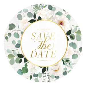 mobiusea creation save the date stickers for envelopes | 1.4 inch | gold foil | 108pcs waterproof invitation stickers for wedding, bridal shower, birthday, baby shower, envelope seal stickers