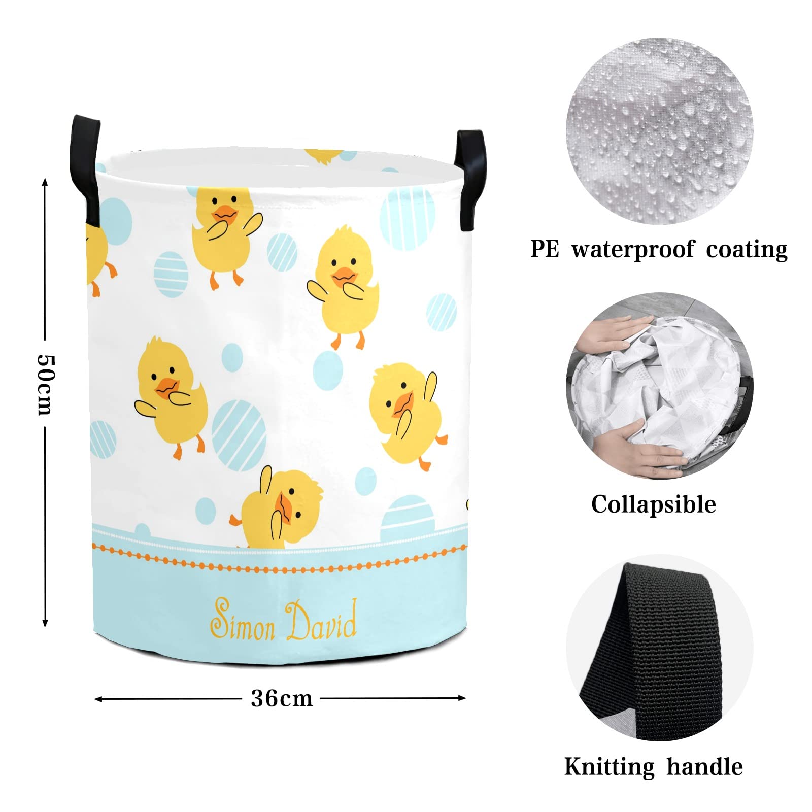 Rubber Duck Swimming Personalized Custom Laundry Basket Clothes Round Storage Handle Waterproof, Custom Foldable Large Capacity and Lightweight, For Bedroom Bathroom Decoration