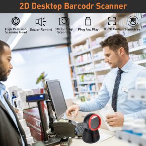 Desktop Barcode Scanner,JRHC 1D 2D Omnidirectional Hand Free USB Wired Platform Scanner QR Barcode Reader Automatic Sensing Barcode Scanner for POS PC Supermarket Bookstore Retail Mall