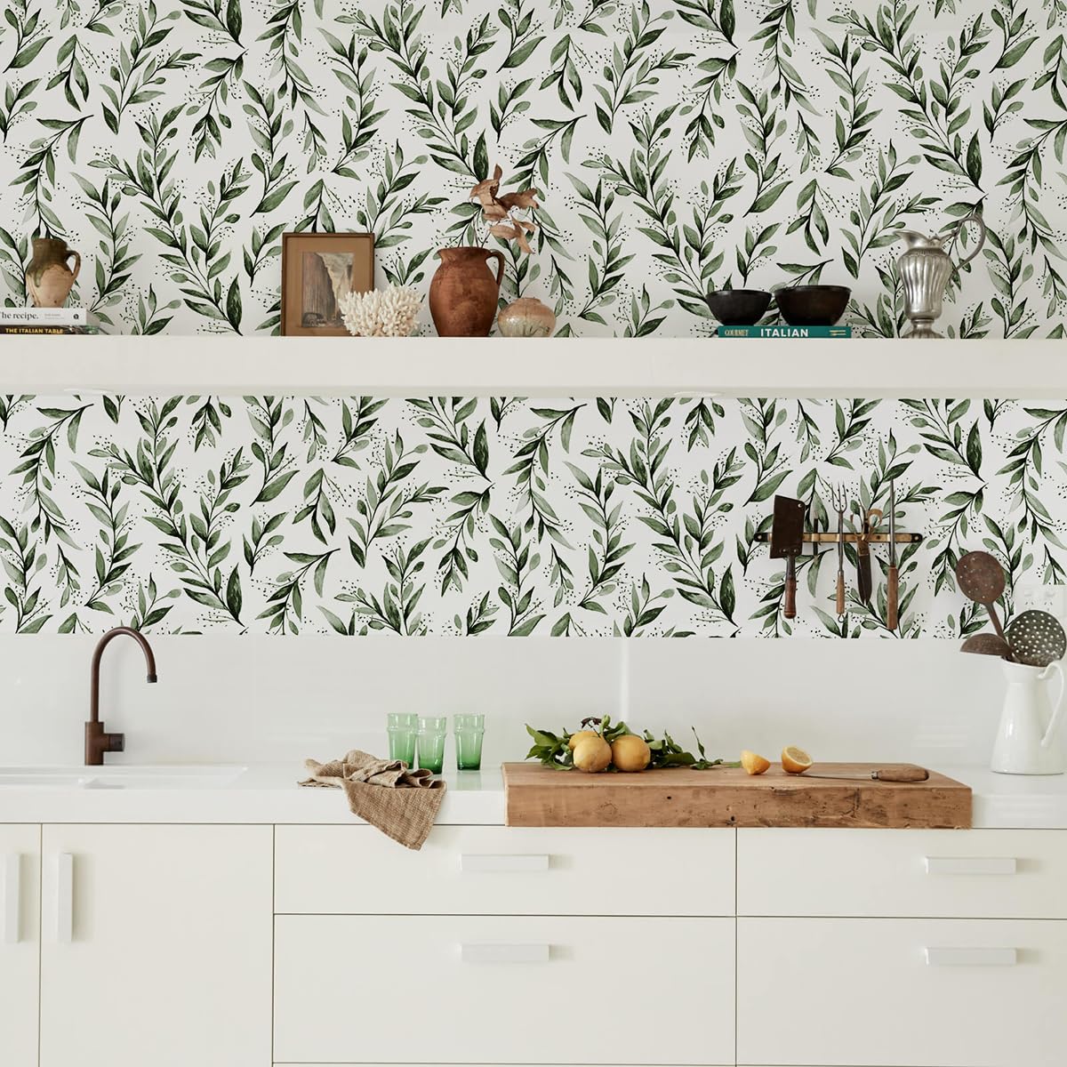 Livebor Green Leaf Wallpaper Peel and Stick Leaf Contact Paper 17.7inch x 118.1inch Green Peel and Stick Wallpaper Modern Farmhouse Wallpaper Neutral Sage Wallpaper Self Adhesive Decorative Paper