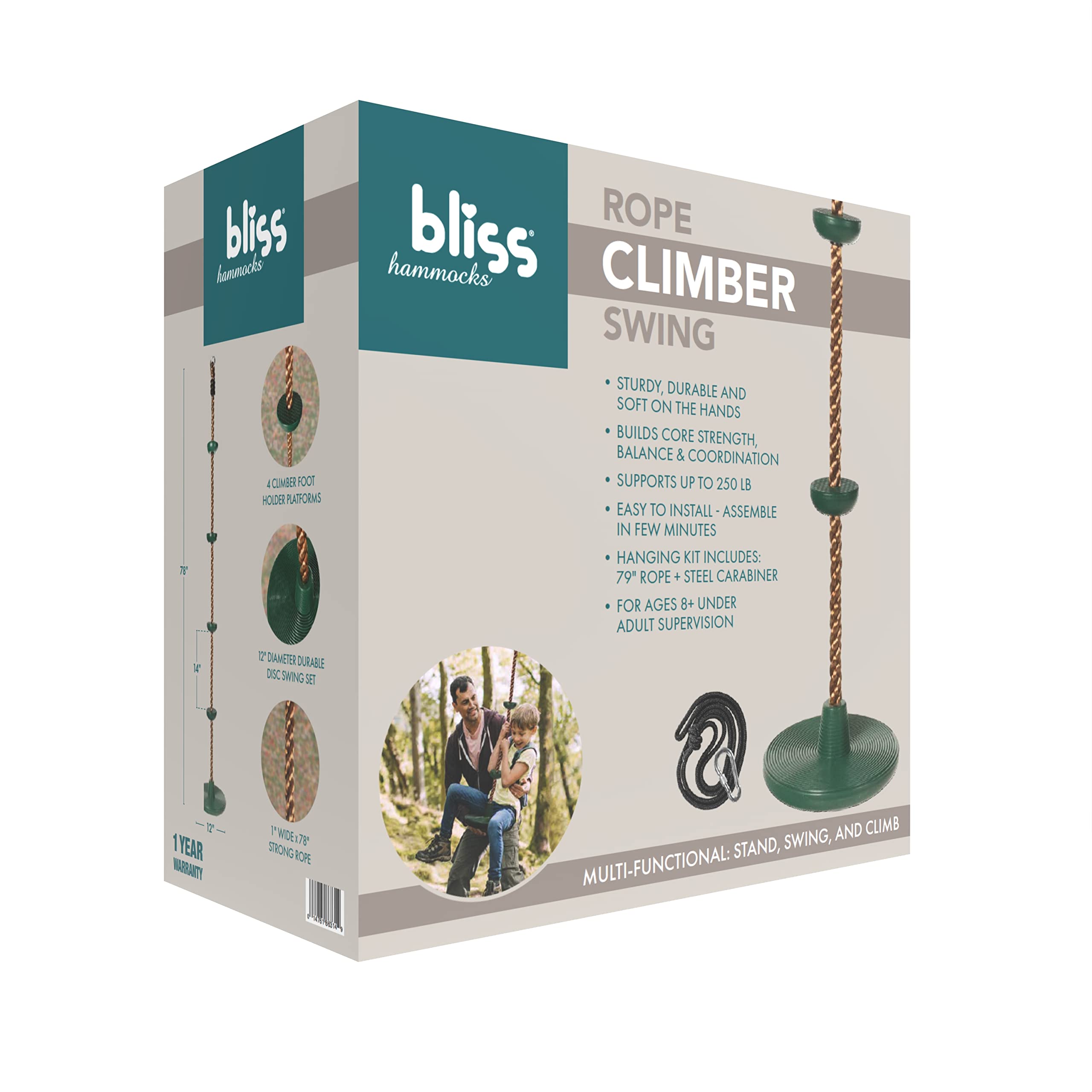 Bliss Hammocks BH-318S Rope Climber Swing, Green