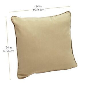 Factory Direct Partners 13811-SD Presidio Pillows 24" x Solid Square Pillow Set with Piping; Decorative Throw for Indoor/Outdoor Furniture; UV, Fade,Weather-Resistant Olefin Fabric (2-Pack) - Beige