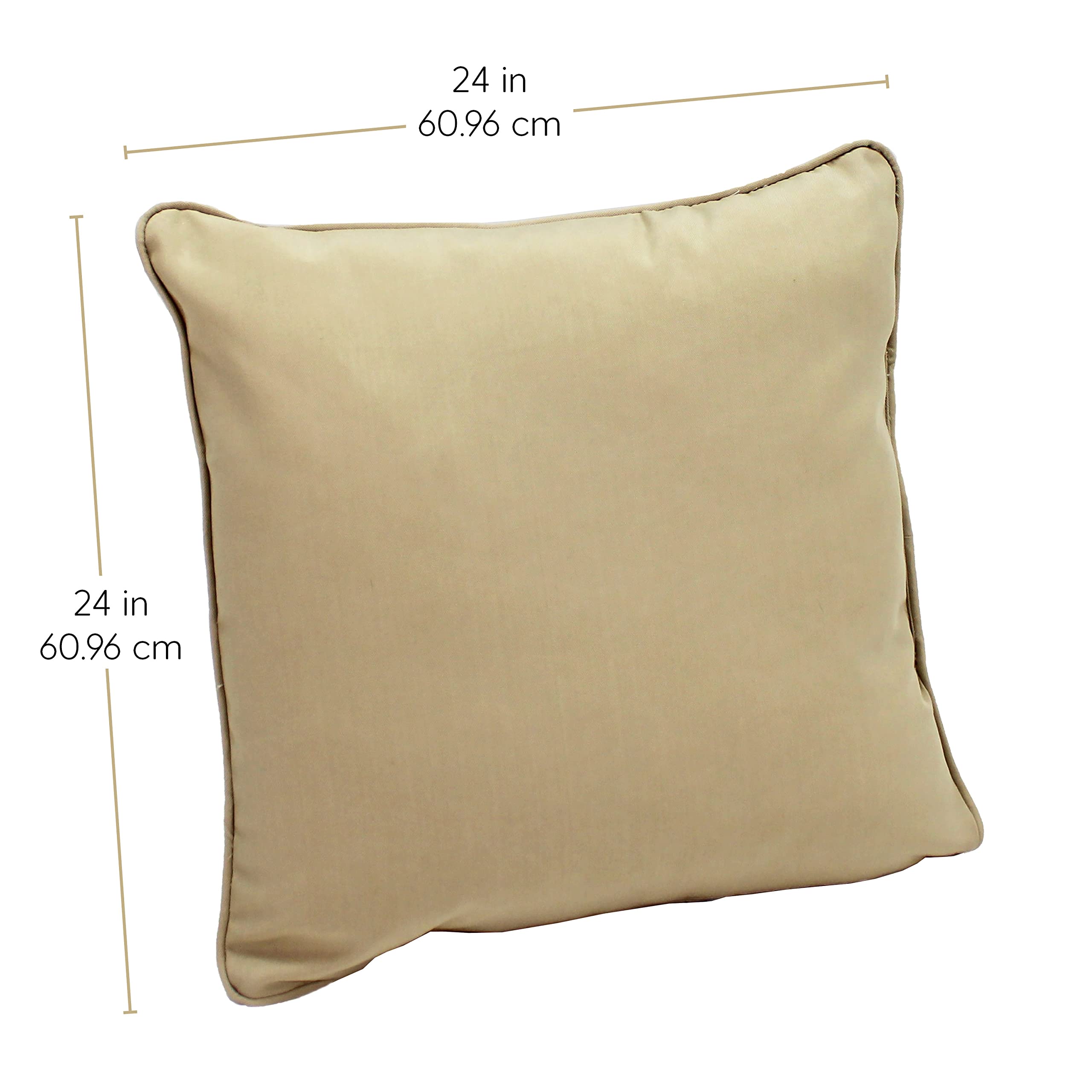 Factory Direct Partners 13811-SD Presidio Pillows 24" x Solid Square Pillow Set with Piping; Decorative Throw for Indoor/Outdoor Furniture; UV, Fade,Weather-Resistant Olefin Fabric (2-Pack) - Beige